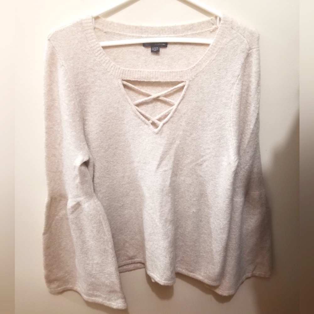 American Eagle Beige Soft Boho Bohemian Hippie Flare Bell Sleeve Sweater XL